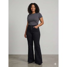 Nevra Büyük Beden Ispanyol Paça Siyah Pantolon