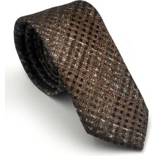Gaffy Gri Desenli Kahverengi Dokuma Kumaş Mendilli Slim Fit Kravat // SDK-2602-4