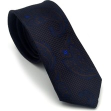 Gaffy Lacivert Kahverengi Şal Desenli Dokuma Kumaş Mendilli Slim Fit Kravat // SDK-2604-2