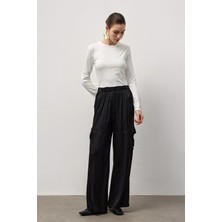 Molene Siyah Kargo Cepli Beli Lastikli Bol Kesim Pantolon