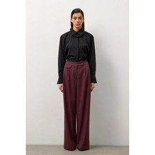 Molene Bordo Linea Geniş Paça Pantolon
