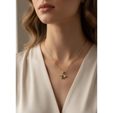 Biju Yılmaz Çelik Gold Yeşil Taşlı Arı Kolye - 25-CLKK195