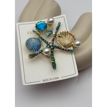 Biju Yılmaz Vip Gold Istiridye Deniz Yıldızı Taşlı Incili Broş - 26BRS09