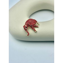 Biju Yılmaz Vip Gold Taşlı Kırmızı Fil Broş - 26BRS30