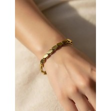 Biju Yılmaz Çelik Gold Pullu Arpa Kalın Bileklik - 26BLK01