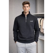 We&Me Erkek Regular Fit Yarım Fermuarlı Dik Yaka Basic Sweatshirt