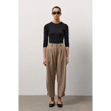 Molene Vizon Pile Detaylı Rahat Kesim Duble Paça Pantolon