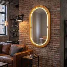 Aypars Atölye 18X32 cm Kayın Ahşap Çerçeveli Led’li Oval Ayna – 3000K Dimmer Işıklı Dekoratif Banyo Aynası