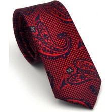 Gaffy Kırmızı Lacivert Şal Desenli Dokuma Kumaş Mendilli Slim Fit Kravat // SDK-2604-5