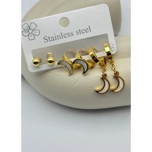 Biju Yılmaz Çelik Gold Ay 6'lı Küpe - 25-CLK85