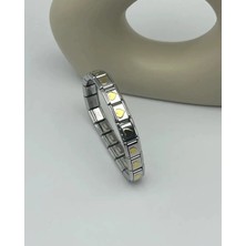 Biju Yılmaz Çelik Silver Italyan Gold Kalpli Nomi Bileklik - 25-BLK178