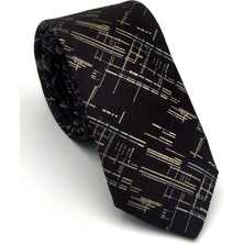 Gaffy Bej Lacivert Kırcıl Desenli Kahverengi Dokuma Kumaş Mendilli Slim Fit Kravat // SDK-2611-5