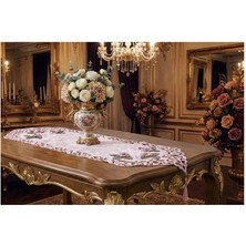 Finezza Mina Kadife Kumaş Lazer Kesim Çiçek Süslemeli Pudra Gümüş Runner 40X140 cm 718