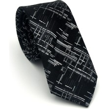 Gaffy Beyaz Kırcıl Desenli Siyah Dokuma Kumaş Mendilli Slim Fit Kravat // SDK-2611-1