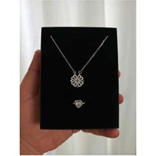 Jüpiter Home Çelik Kalpli Yonca Kolye ve Yüzük Seti Ciddi Ilişki Yüzüğü Set Kombin 14 Şubat Sevgiliye Hediye