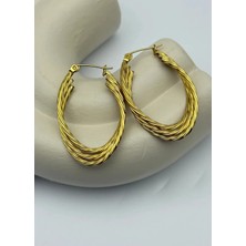 Biju Yılmaz Çelik Gold Şeritli Halka Küpe - 25-CLK74