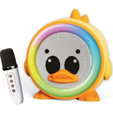 Avcı Teknoloji Market Ördek Figürlü Mini Karaoke Hoparlör Mikrofonlu Taşınabilir Kablosuz Ses Sistemi LED Işıklı