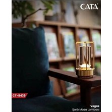 Cata CT-8439 Vegas Şarjlı Masa Lambası,3 Renkli, Dimmerli Masa Lambası, Dekoratif Masa Lambası Krom-Siyah