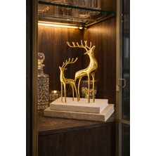 Vinner Atelier Aurora Pirinç Geyik Biblo Seti – Gold Lüks Salon ve Ofis Dekorasyonu Ikili Aksesuar