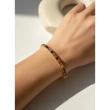 Biju Yılmaz Çelik Gold Renkli Baget Taşlı Su Yolu Bileklik - 26SLB09