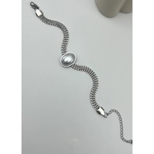 Biju Yılmaz Çelik Silver Inci Bileklik - 25-BLK153