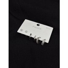 Melisa Takı & Aksesuar 316L Çelik Jewelry Gümüş Renk 6lı Set Zirkon Taşlı Küpe