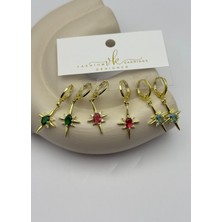 Biju Yılmaz Vip Gold Renkli Taşlı Sallantılı 6'lı Küpe - 26VIPKP57