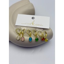 Biju Yılmaz Vip Gold Renkli Oval Taşlı Sallantılı Halka 6'lı Küpe - 26VIPKP68