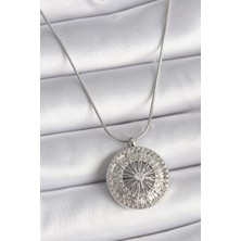 Bazarhane 316L Çelik Gümüş Renk Zirkon Taşlı 12 Burç Madalyon Model Kadın Kolye