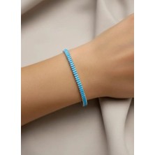 Biju Yılmaz Çelik Silver Mini Mavi Baget Taşlı Su Yolu Bileklik - 26SLB29