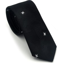Gaffy Siyah Şal Desenli Dokuma Kumaş Mendilli Slim Fit Kravat // SDK-2604-1