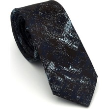 Gaffy Turkuaz Lacivert Desenli Kahverengi Dokuma Kumaş Mendilli Slim Fit Kravat // SDK-2608-7