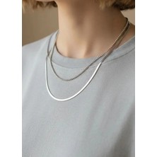 Biju Yılmaz Çelik Silver 2'li Zincir Italyan Kolye - 25-CLKK270