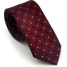 Gaffy Beyaz Lacivert Desenli Bordo Dokuma Kumaş Mendilli Slim Fit Kravat // SDK-2612-4