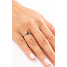 Zeyd Jewelry Minimal Mavi Taşlı Çiçek 14 Ayar Altın Yüzük