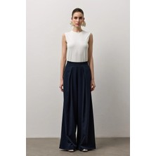 Molene Lacivert Pileli Bol Paça Pantolon