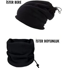 Bufferland Kışlık Siyah Polar Boyunluk Bere
