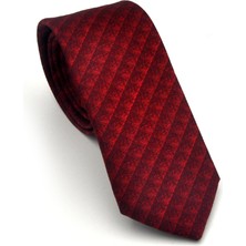Gaffy Siyah Küp Desenli Kırmızı Dokuma Kumaş Mendilli Slim Fit Kravat // SDK-2605-5