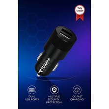 Torima C3 Siyah Tüm Araçlara Uyumlu Araba Çakmaklık Çift USB Girişli Oto Şarj Aleti Soketi