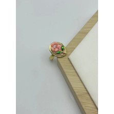 Biju Yılmaz Çelik Gold Pembe Çiçekli Ayarlanabilir Yüzük - 25YZK221