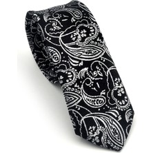 Gaffy Gri Şal Desenli Siyah Dokuma Kumaş Mendilli Slim Fit Kravat // SDK-2607-1