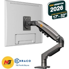 Enraco North Bayou NB F80 17"-32" Amortisörlü 2-9 Kg Monitör Standı Yeni Tasarım 2026 Versiyon Gray Edition