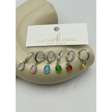 Biju Yılmaz Vip Silver Renkli Oval Taşlı Sallantılı 6'lı Küpe - 26VIPKP62