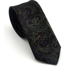 Gaffy Yeşil Lacivert Şal Desenli Kahverengi Dokuma Kumaş Mendilli Slim Fit Kravat // SDK-2607-6