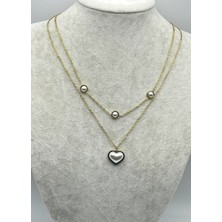 Biju Yılmaz Çelik Gold Ikili Incili Kalp Kolye - 25-CLKK189