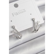 Bazarhane Pirinç Gümüş Renk Zirkon Taşlı Kadın Küpe