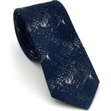 Gaffy Gri Desenli Lacivert Dokuma Kumaş Mendilli Slim Fit Kravat // SDK-2613-2