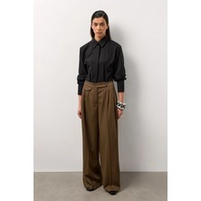 Molene Haki Linea Geniş Paça Pantolon