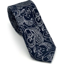Gaffy Gri Şal Desenli Lacivert Dokuma Kumaş Mendilli Slim Fit Kravat // SDK-2607-2