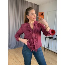 Size Özgü Vişne Büstiyerli Fırfır Detay Gömlek